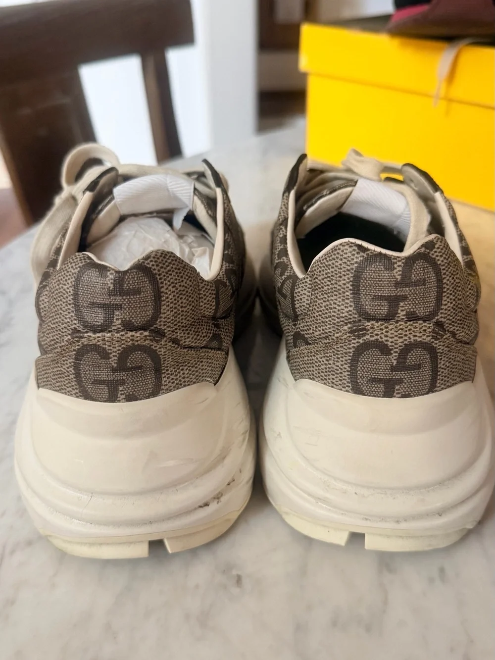 Women Gucci Rhyton Logo-Print Sneakers in Beige
